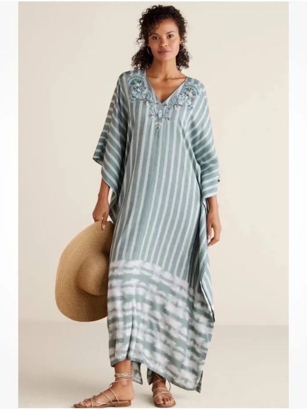 Soft Surroundings Sage-Striped Harbor Caftan